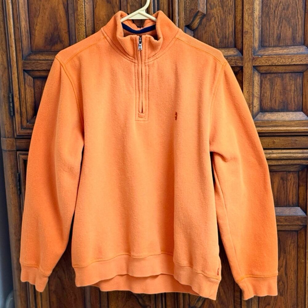 IZOD Men’s Medium Orange Quarter Zip Sweatshirt Pullover Cotton Blend Logo